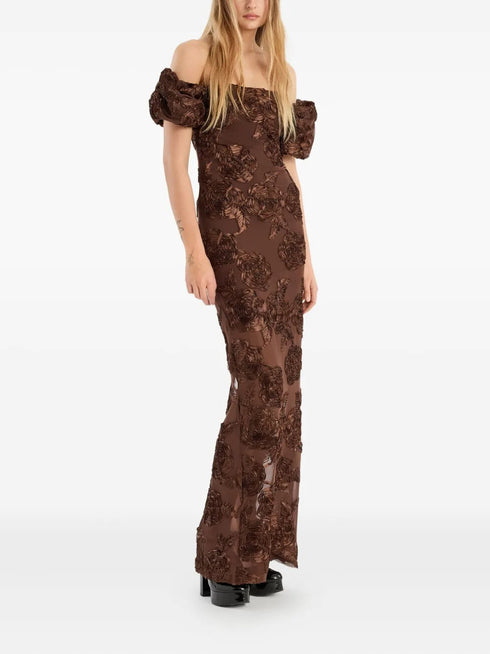 ROTATE FLOWER MESH MAXI DRESS